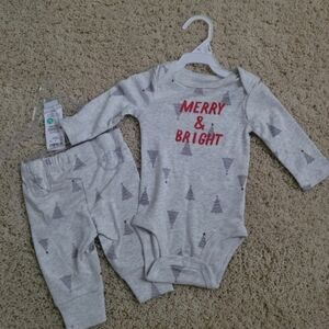 NWT Carter's 3M 2 Piece Set Merry & Bright Christmas Outfit Baby Nuetral